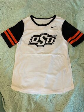 Nike Womens OSU Short Sleeve Tee in White Black Mesh Orange Medium M NWOT